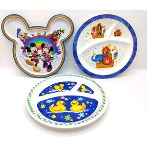 Vintage Kids Plates 8" Ducks, Mickey Mouse, Noahs Ark Lot of 3